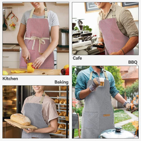 NLUS 2 Pack Kitchen Cooking Aprons, Adjustable Bib Soft Chef Apron with 2 Pockets for Men Women