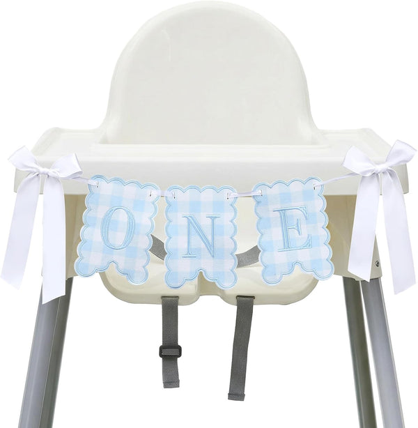 VitalCozy Blue One High Chair Banner for Girls Boys First Birthday High