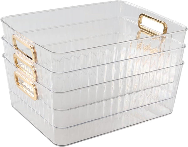 Bringer 4-Pack Clear Plastic Storage Bin, Multi-use Organizer Bins