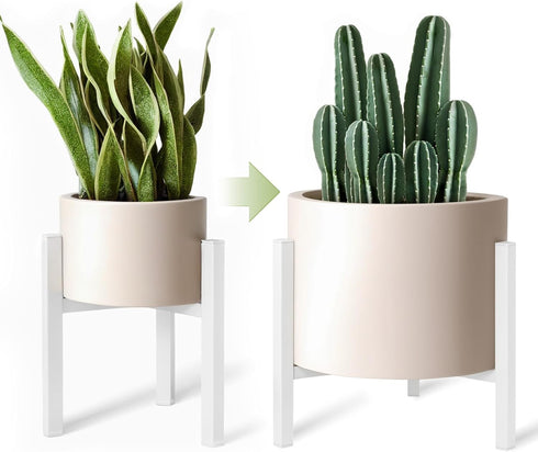 IZIDDO Adjustable Plant Stand Indoor, White Metal Planter Stands Outdoor, Mid Century
