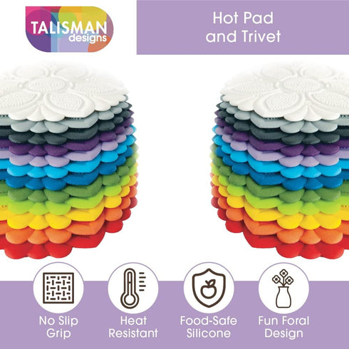 Talisman Designs No-Slip Grip Silicone Hot Pad & Trivet - Black, Set of 1