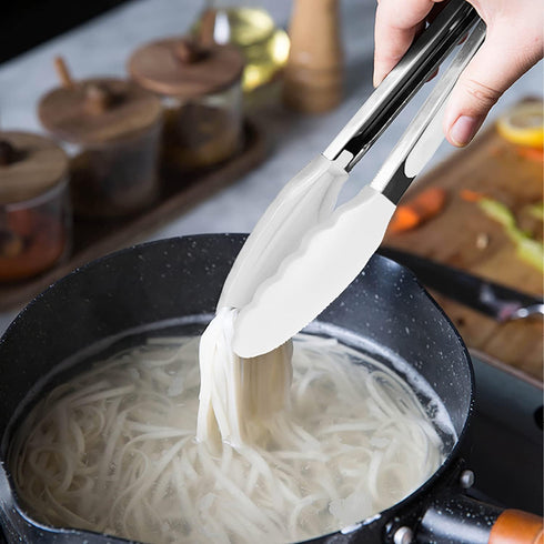 Set of 3 Mini Tongs with Silicone Tips, 7-Inch Kids Serving Tongs (White)