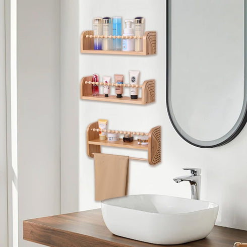 SAG's store Set 3 15.7" Floating Nursery Shelves - of Natural Wood Wall-Mounted Bookshelves for Kids Room, Baby Room