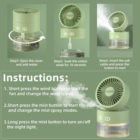 Personal Cooling Fan and Small Air Humidifier 350ml with LED Night Light, USB Charging for Office