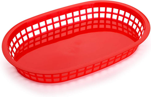 Cedilis 40 Pack Plastic Fast Food Baskets, 10.5 x 7 Inch Food Service Tray for Burgers, Hot Dogs, Fries (red)