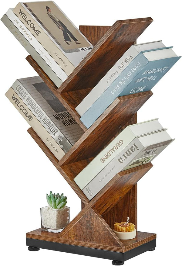 ruboka Tree Bookshelf,Retro Floor Standing Bookcase Display for CDs/Magazine/Books,Small Bookshelf for Bedroom,Living