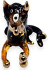 Tiny 2¼" Black Brown Crouching Play Ball Cat Figurine - Miniature Hand Blown Painted Glass