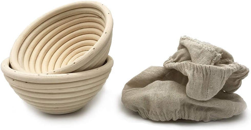 5 Inch Round Banneton Bread Proofing Basket 2 pcs, Handmade Natural Rattan Cane Brotform with Linen Liner Cloth
