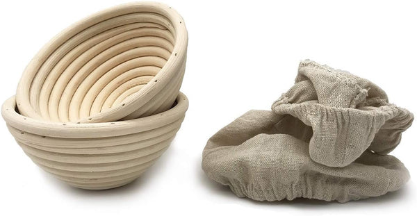 5 Inch Round Banneton Bread Proofing Basket 2 pcs, Handmade Natural Rattan Cane Brotform with Linen Liner Cloth