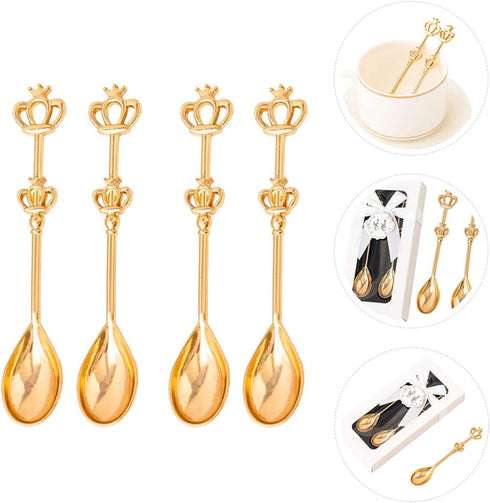 ABOOFAN 8PCS Stainless Steel Golden Coffee Cake Spoons, Small Teaspoon for Ice-Cream, Soup