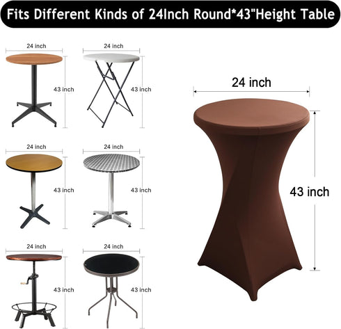 ChaiSang 2Pack 24x43 Inch Round Cocktail Spandex Fitted Table Cover - Stretch Elastic High-Top Tablecloth for Bistro