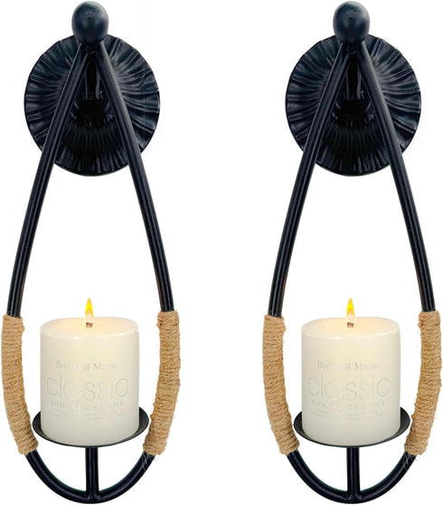 Aimto Wall Sconce Candle Holder Black Wall-Mount Metal Candle Holders Hanging Iron