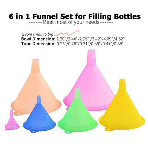 Delove All Purpose Plastic Funnel Set of 6, Funnels for Kitchen Use, Mini/Small/Large, Food Grade and BPA Free