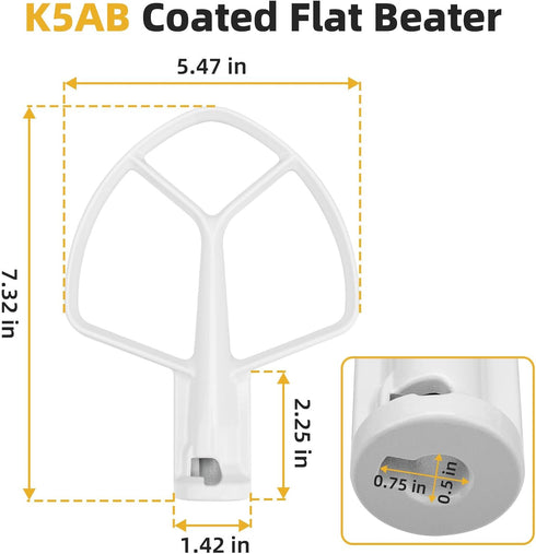 K5AB K5SS Coated Flat Beater Replacement for Kitchenaid 5 Qt Bowl Mixer, Paddle Attachment