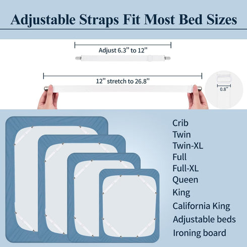 Bed Sheet Fasteners, Sopito 4pcs Adjustable Elastic Sheet Straps Heavy Duty Bed Sheet Grippers Suspenders for Mattresses Fitted Sheets Flat Sheets, White by Sopito