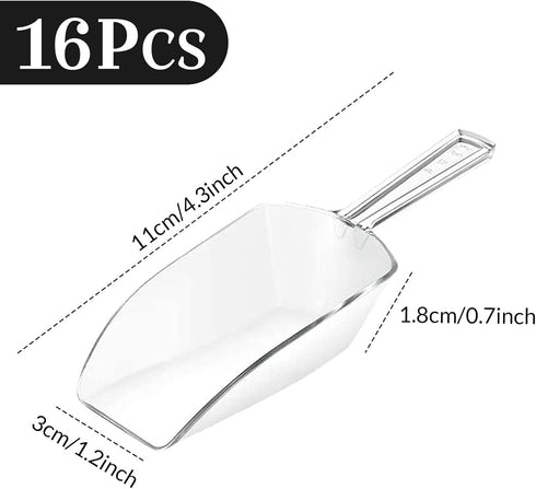 Hestya 16 Pcs Clear Plastic Scoops - Multi-Purpose for Candy Buffet, Kitchen, Ice Food, Protein Powders