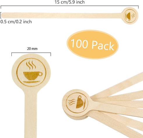 5.9inch 100 Count KTOJOY Wooden Coffee Stirrers with Round Ends, Disposable Stir Sticks for Coffee & Cocktails, Wooden