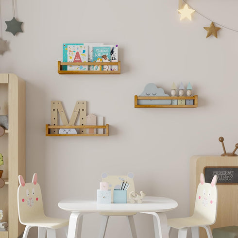 Heimlove 16 inch Set 2 Nursery Floating Shelves, Nursery Book Shelves for Wall, Bookshelf for Kids Solid Wood Mounted