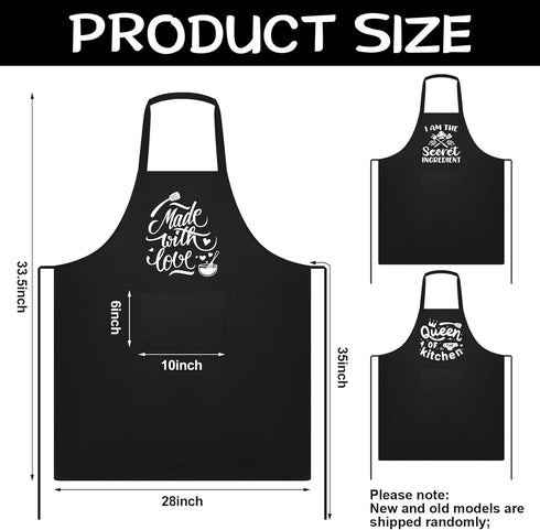 Set of 3 Women Kitchen Aprons, Funny Quotes Pocket Aprons with Adjustable Waist Tie for Cooking, Baking