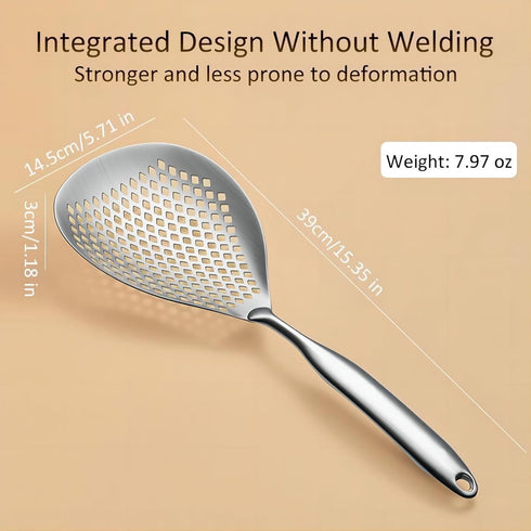 Large Stainless Steel Strainer - Food Grade Filter Spoon with Comfort Handle for Kitchen Cooking, Frying, Pasta