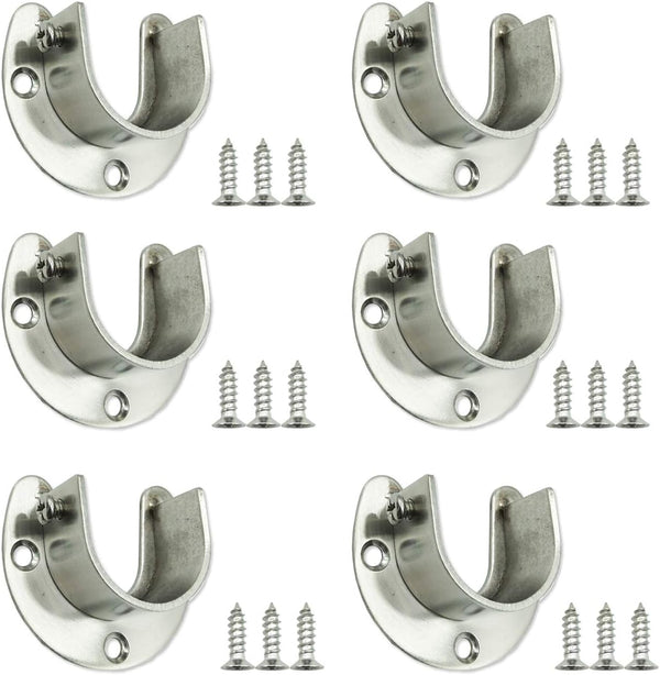 TIHOOD 6PCS Heavy Duty Stainless Steel Closet Rod End Supports, 1.25 Inches/32mm Diameter, Silver