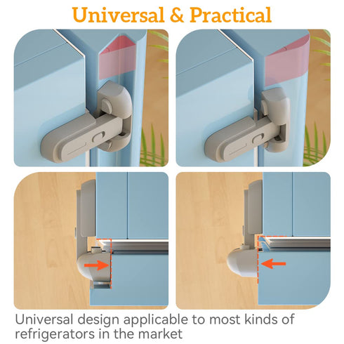 SAFELON 2 Pcs Child Proof Baby Safety Fridge Lock, Protect Refrigerators with Damaged Sealing Strips (Grey)