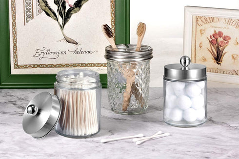 Amolliar Apothecary Jars - Bathroom Vanity Organizer Canister Jar with Lid for Qtips, Cotton Swabs, Makeup Sponges