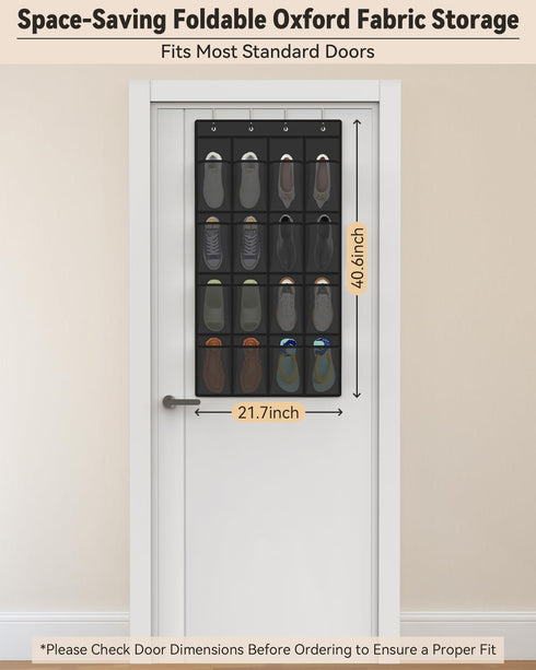 16 Closet 4 dodowin Over the Door Shoe Organizer Rack, Large Breathable Mesh Pockets, Foldable Hanging Storage Holder