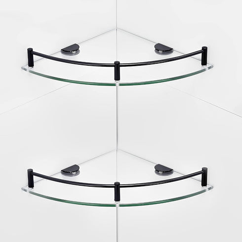 2 Pack 304 24cmx24cm 6mm, Glass Shower Corner Shelves - Floating Bathroom Shelves Tempered Glass Shelf with Rails SUS