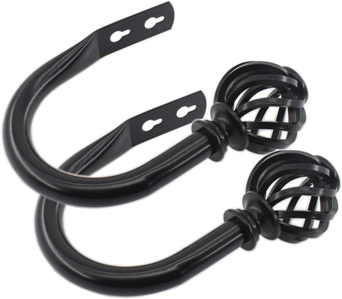 2 Pack Curtain Holdbacks, ULIFESTAR U Shaped Wall Mounted Tieback Hooks for Home Decor (Black)