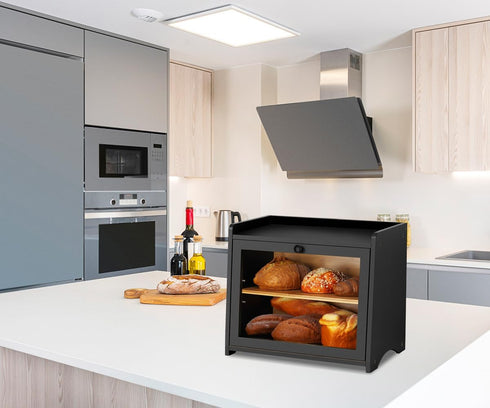 Natree Countertop, 2 Counter, Bamboo Bread Box for Kitchen Large Bread Storage Container Bin Layer Breadbox Holder