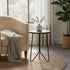 12" LIFFY Patio Side Table, Outdoor Metal Side Table with Glass Top, Indoor Round Accent End Table for Living Room