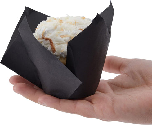 Juvale 100-Piece Bulk Black Tulip Cupcake Liners - 2 x 3.5 Inches Medium Baking Wrappers for Parties & Events