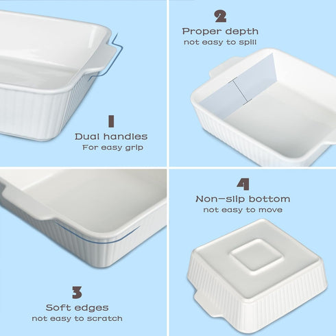 Casserole Dishes for Oven, 10'' Square Baking Dish, 2 Pack Ceramic Bakeware Sets with Handles