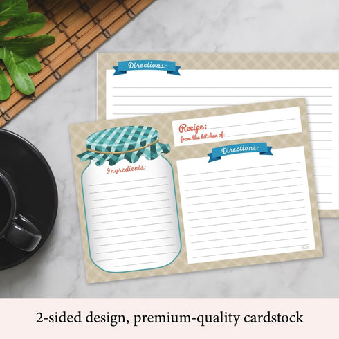 Neatz Mason Jar Recipe Cards - 50 Double Sided Cards, 4x6 inches, Thick Card Stock