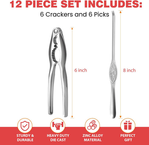 12 Set, Set Pcs Lobster Crackers and Picks Crab Leg Cracker Tools, Stainless Steel Seafood Crackers & Forks Nut Cracker