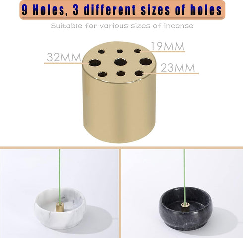Incense Holder, Brass 9 Holes Incense Burner Ash Catcher for Home Decor, Yoga Spa Meditation (Natural Black Marble)