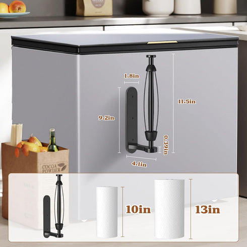 Magnetic Paper Towel Holder, One-Handed Tear, Adhesive, Black, Paper Towel Holder Wall Mount with Ratchet Mechanism