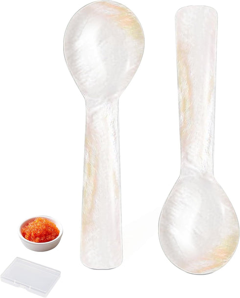 Caviar Spoons, Hand Craft Mother of Pearl Shell Spoon with Storage Box, Tiny Spoon for Caviar, Ice Cream, Coffee