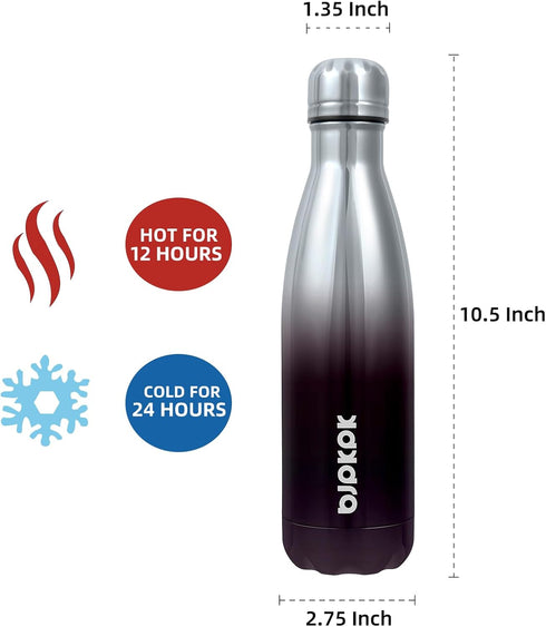 BJPKPK Insulated Water Bottles - 17oz/500ml Stainless Steel, Sports Water Bottles Keep Cold for 24 Hours and Hot for 12