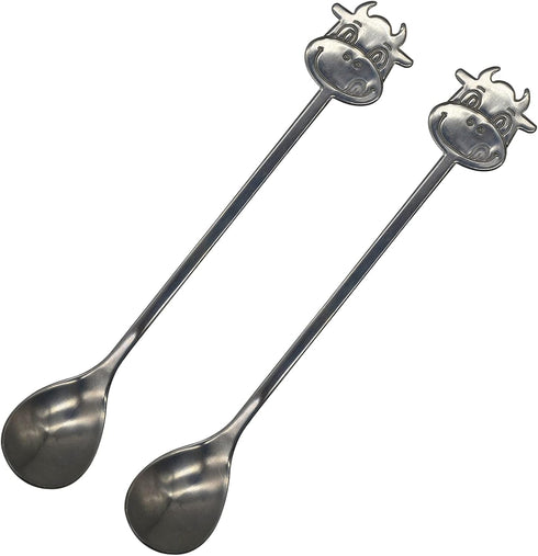 Maydahui 2PCS Cow Spoon - 5.9inch 18/10 Stainless Steel Coffee Spoon, Cartoon Animal Dessert Spoon for Kitchen
