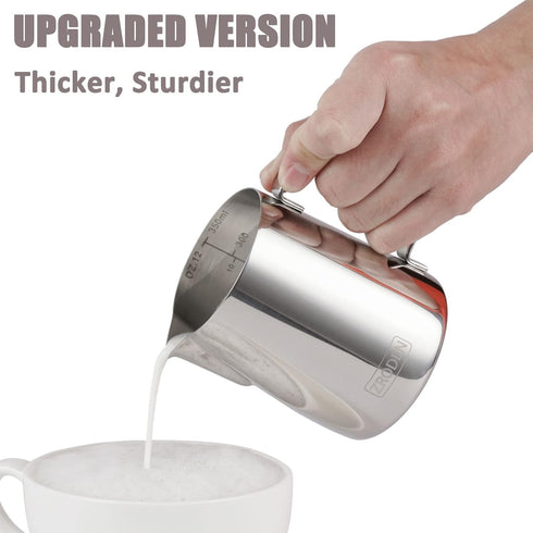 Milk Frothing Pitcher, Thicker Version 20oz Stainless Steel Steaming Pitchers, Barista Tools with Decorating Pen