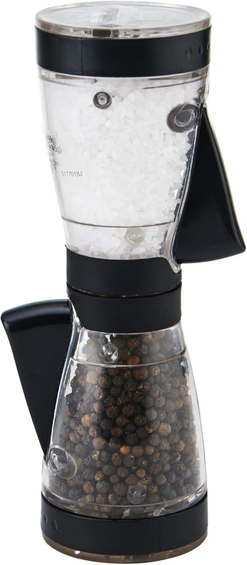 KAMENSTEIN One-Handed 2-in-1 Dual Salt and Pepper Grinder, 8-Inch, Adjustable and Refillable, Black