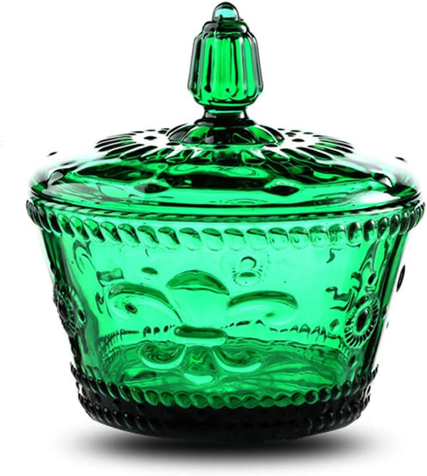 European Retro Nostalgic Three-Dimensional Relief Color Glass Jar with Lid for Candy or Seasoning