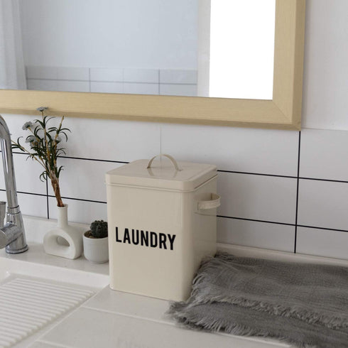 9 Inch LA JOLIE MUSE Laundry Detergent Powder Storage Tin Box, Farmhouse Laundry Room Decor, High, Cream