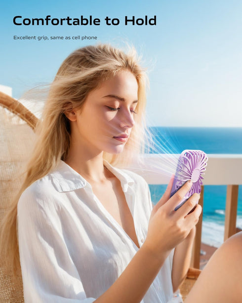 Otlonpe Mini Portable Handheld Fan - Slim, Light Personal Hand Held Fan Rechargeable with Foldable Stand, Lanyard, 3 Speeds for Travel, Lash Eyelash, Small Pocket Hand Fan for Women Girls Kids, Purple by Otlonpe