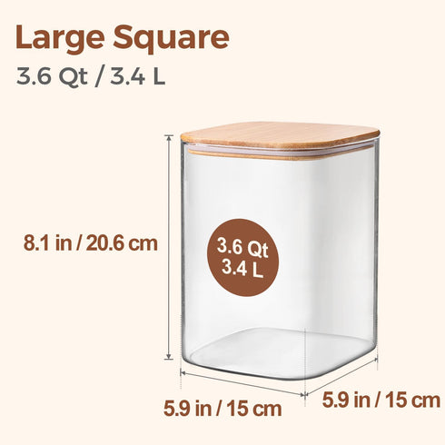3.6 Set 2, ComSaf Qt Glass Food Storage Containers of Large Storage Containers with Lids, Square Glass Jars with Lids