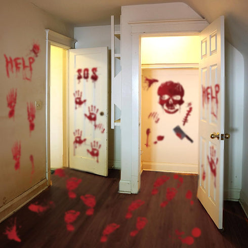 Tuzuaol 119 PCS Bloody Halloween Decorations, Handprint Footprints Knife Stickers for Zombie Party Supplies