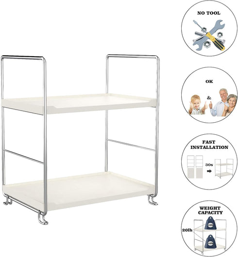 kaileyouxiangongsi Plastic/Metal 2-Tier Freestanding Stackable Organizer Shelf for Bathroom Countertop and Kitchen