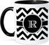 3dRose Black and White Chevron Monogram Initial R Mug, Two Tone Black, 11oz
